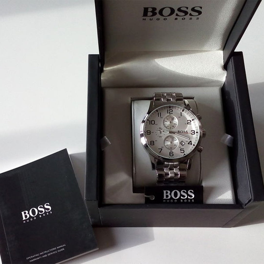 Hugo Boss Aeroliner Chronograph White Dial Silver Steel Strap Watch For Men - 1512445 Buy Now By Hugo Boss