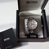 Hugo Boss Aeroliner Chronograph Quartz White Dial Silver Steel Strap Watch For Men - HB1512445 Buy Now By Hugo Boss