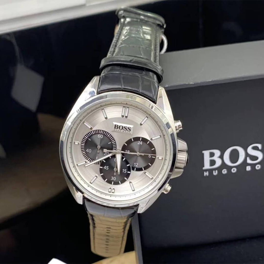 Hugo Boss Casual Chronograph Silver Dial Black Leather Strap Watch For Men - HB1512880 Buy Now By Hugo Boss