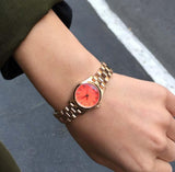Marc Jacobs Henry Dinky Red Dial Gold Steel Strap Watch for Women - MBM3202 Buy Now By Marc Jacobs