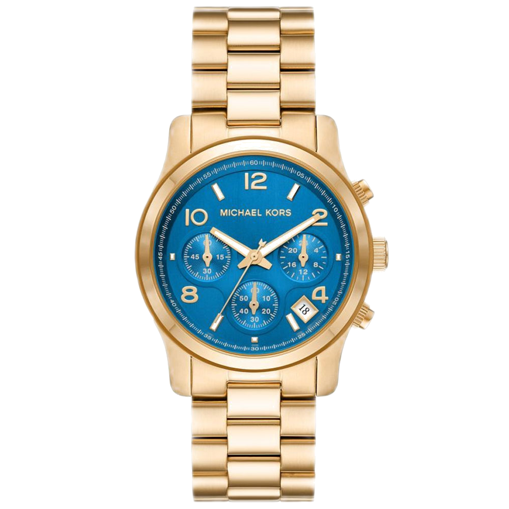 Michael Kors Runway Chronograph Blue Dial Gold Steel Strap Watch For Women - MK7353 Buy Now By Michael Kors