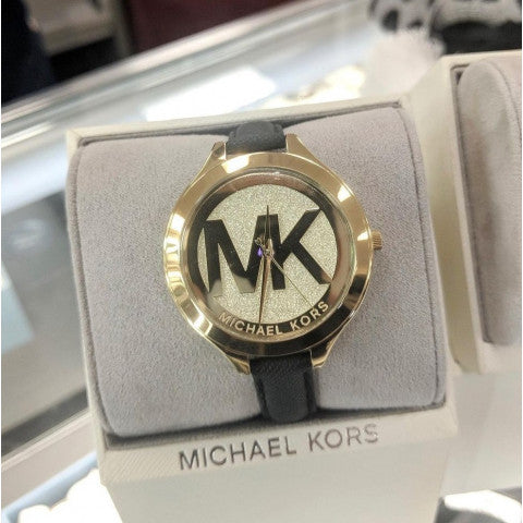 Michael Kors Slim Runway Quartz Gold Dial Black Leather Strap Watch For Women - MK2392 Buy Now By Michael Kors