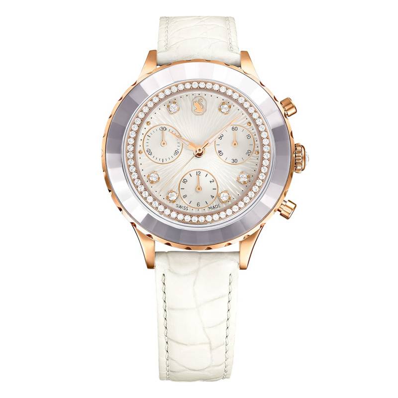 Swarovski Octea Chrono Crystals White Dial White Leather Strap Watch for Women - 5671150 Buy Now By Swarovski