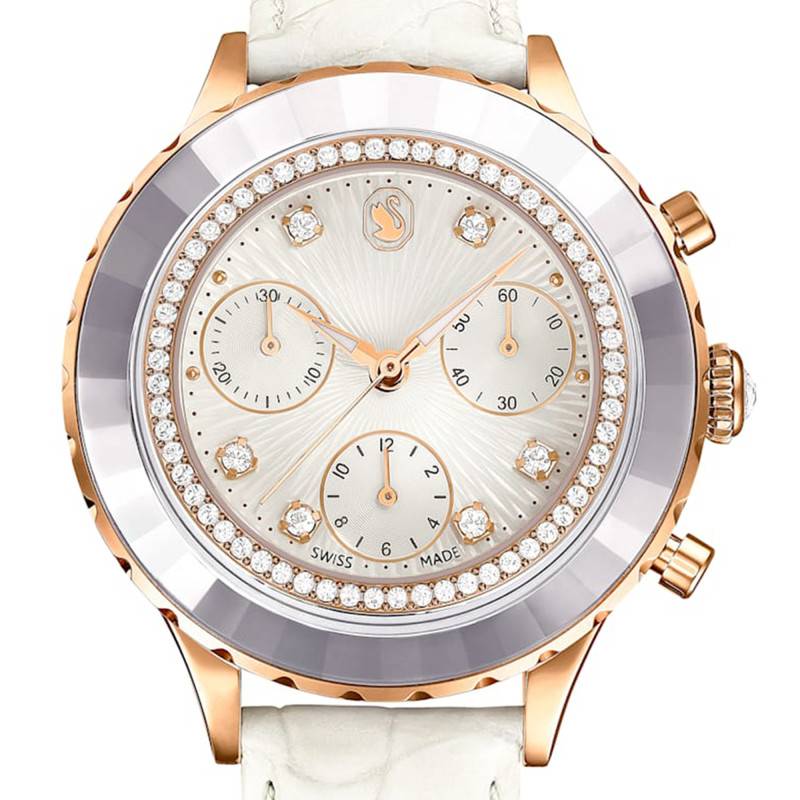 Swarovski Octea Chrono Crystals White Dial White Leather Strap Watch for Women - 5671150 Buy Now By Swarovski
