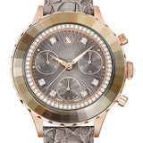 Swarovski Octea Chrono Grey Dial Grey Leather Strap Watch for Women - 5671153 Buy Now By Swarovski