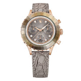 Swarovski Octea Chrono Grey Dial Grey Leather Strap Watch for Women - 5671153 Buy Now By Swarovski