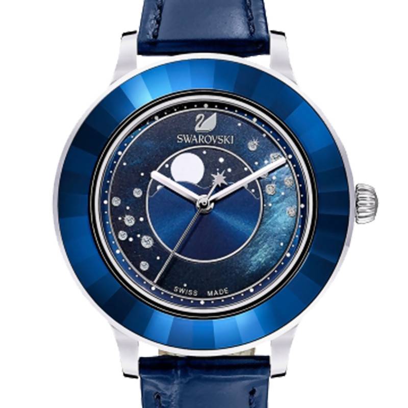 Swarovski Octea Lux Moon Crystal Blue Dial Blue Leather Strap Watch for Women - 5516305 Buy Now By Swarovski