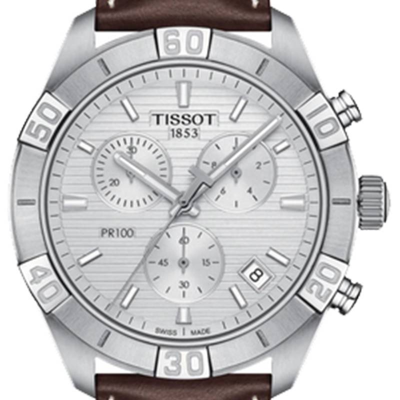 Tissot PR 100 Sport Quartz Chronograph Silver Dial Brown Leather Strap Watch For Men - T101.617.16.031.00 Buy Now By Tissot