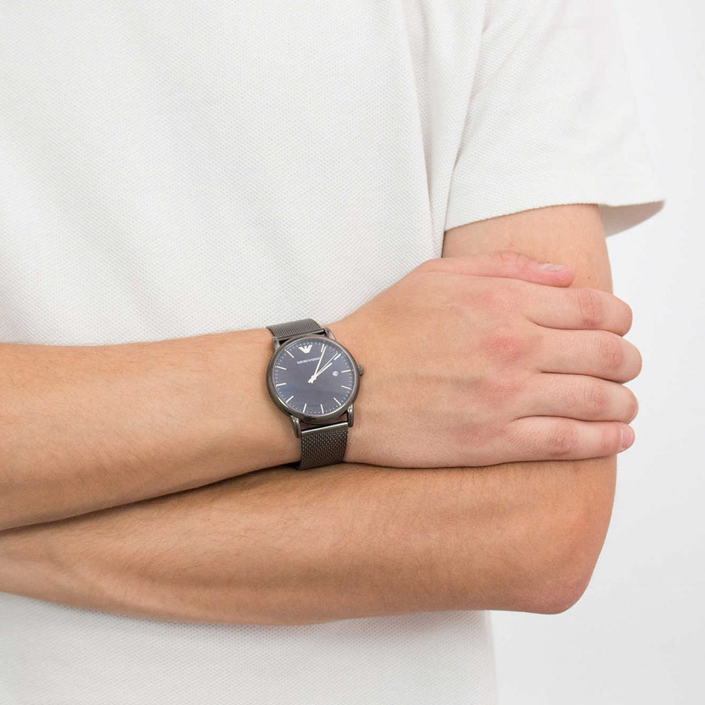 Emporio Armani Luigi Quartz Blue Dial Grey Mesh Bracelet Watch For Men - AR11053 Buy Now By Emporio Armani