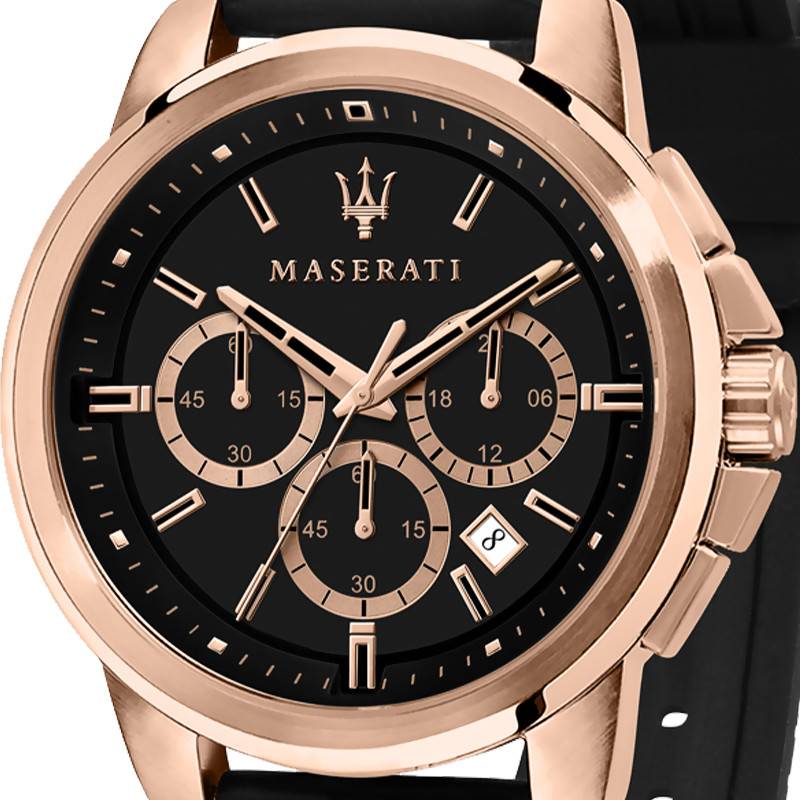 Maserati Successo 44mm Black Rose Gold Dial Black Rubber Strap Watch For Men - R8871621012 Buy Now By Maserati