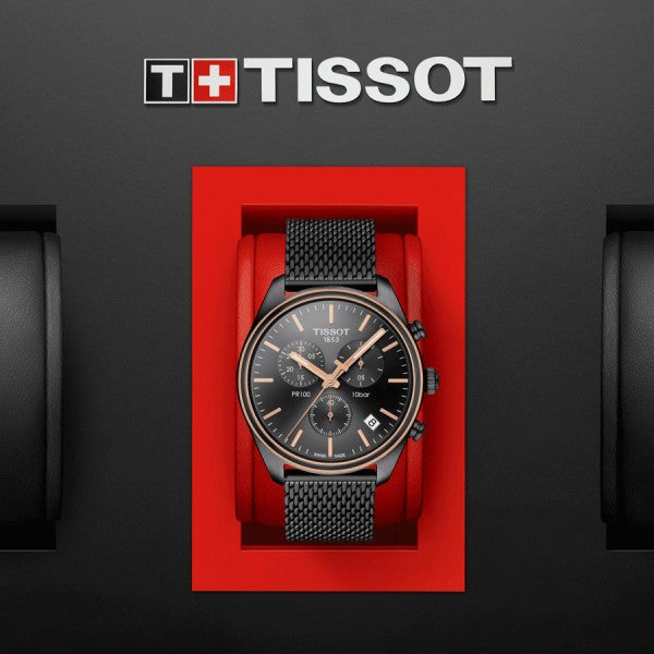 Tissot T Classic PR 100 Chronograph Anthracite Black Dial Black Mesh Bracelet Watch For Men - T101.417.23.061.00 Buy Now By Tissot