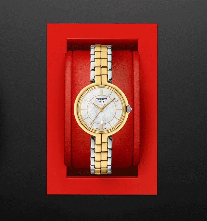Tissot Flamingo Mother of Pearl White Dial Two Tone Steel Strap Watch For Women - T094.210.22.111.01 Buy Now By Tissot