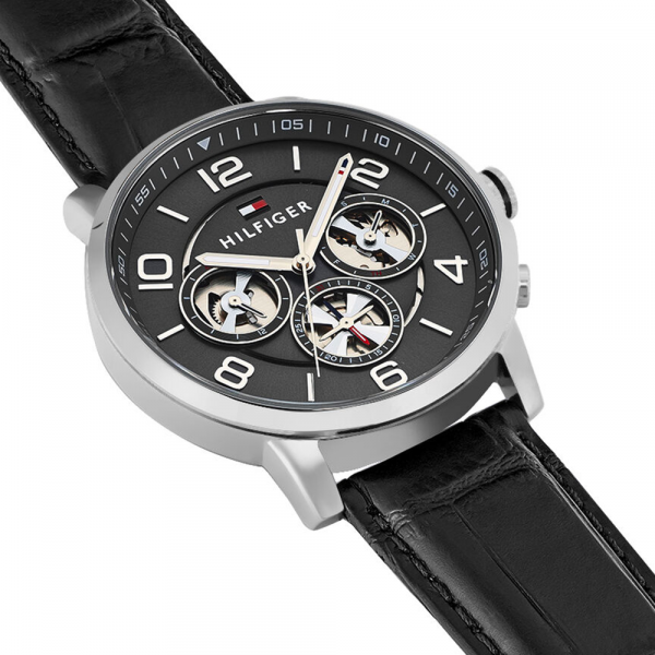 Tommy Hilfiger Keagan Quartz Grey Dial Black Leather Strap Watch for Men - 1791289 Buy Now By Tommy Hilfiger