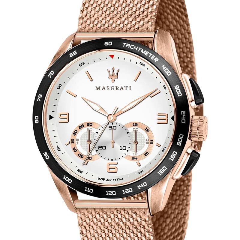 Maserati Traguardo 45mm Chronograph Rose Gold Mesh Strap White Dial Watch For Men - R8873612011 Buy Now By Maserati