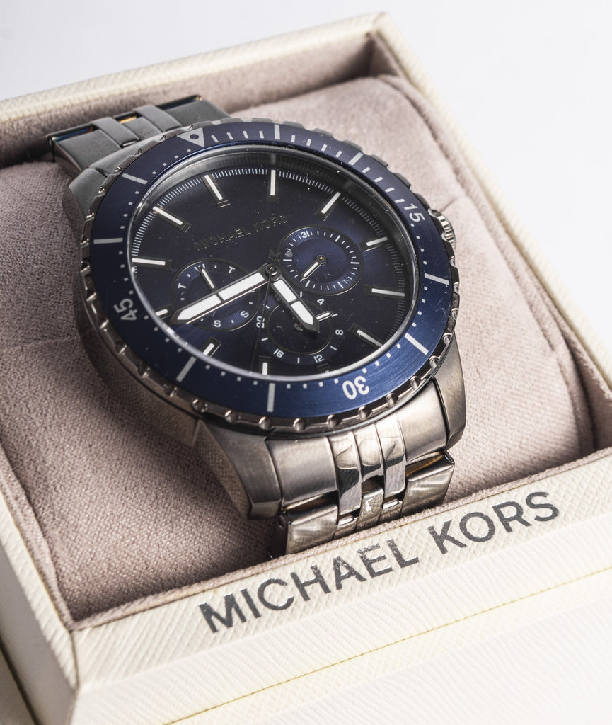 Michael Kors Chronograph Cunningham Multifunction Blue Dial Grey Steel Strap Watch For Men - MK7155 Buy Now By Michael Kors