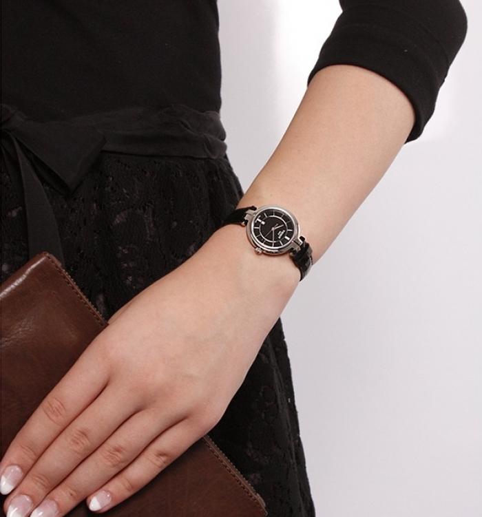 Tissot T Lady Flamingo Black Dial Black Leather Strap Watch For Women - T094.210.16.051.00 Buy Now By Tissot