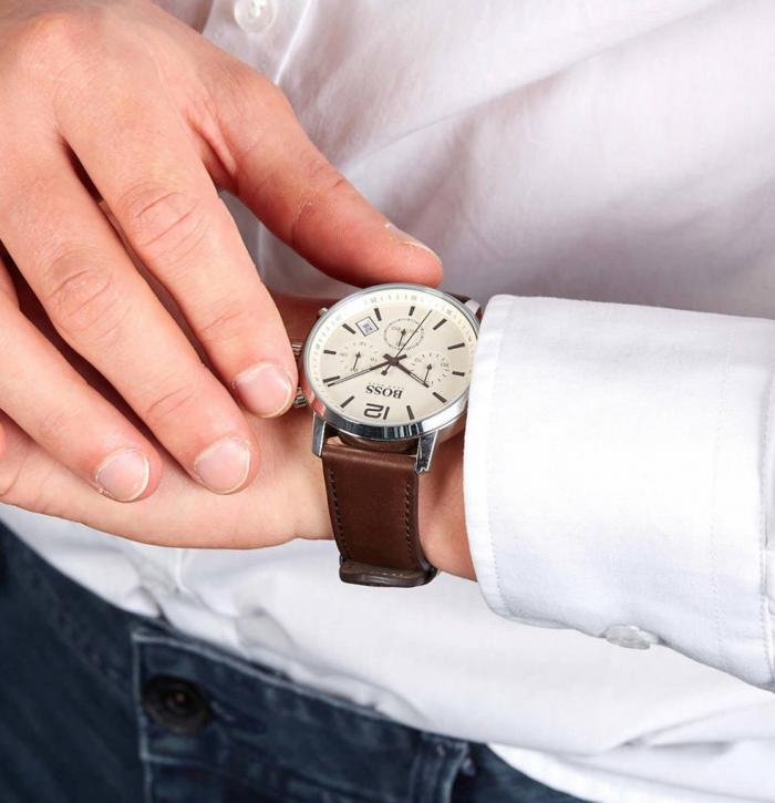 Hugo Boss Attitude White Dial Brown Leather Strap Watch for Men - 1513609 Buy Now By Hugo Boss