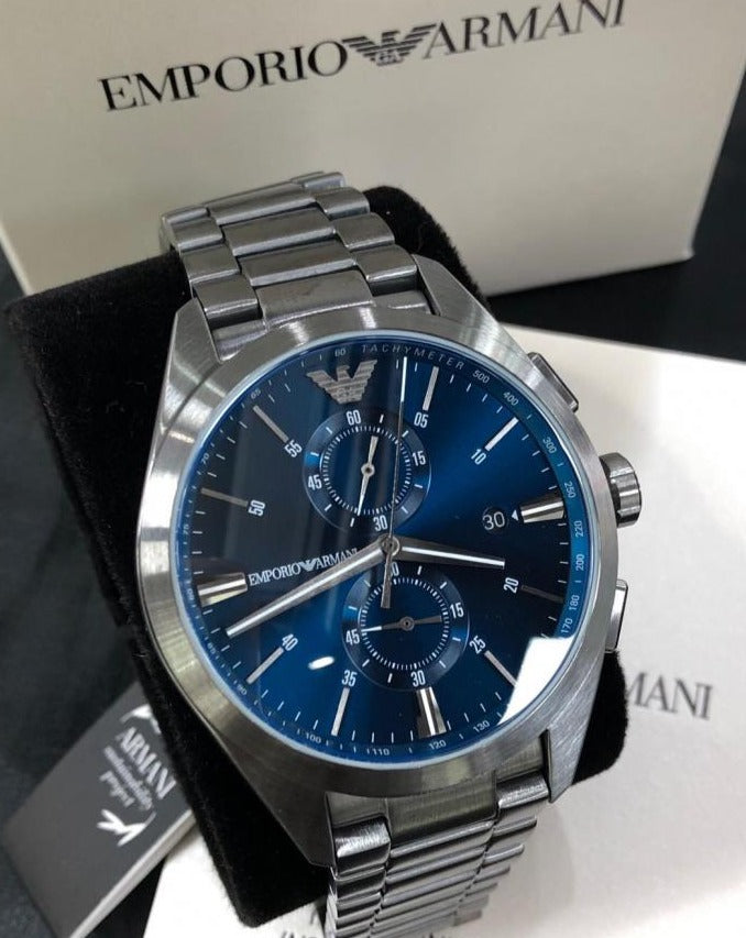 Emporio Armani Chronograph Quartz Blue Dial Grey Steel Strap Watch For Men - AR11481 Buy Now By Emporio Armani