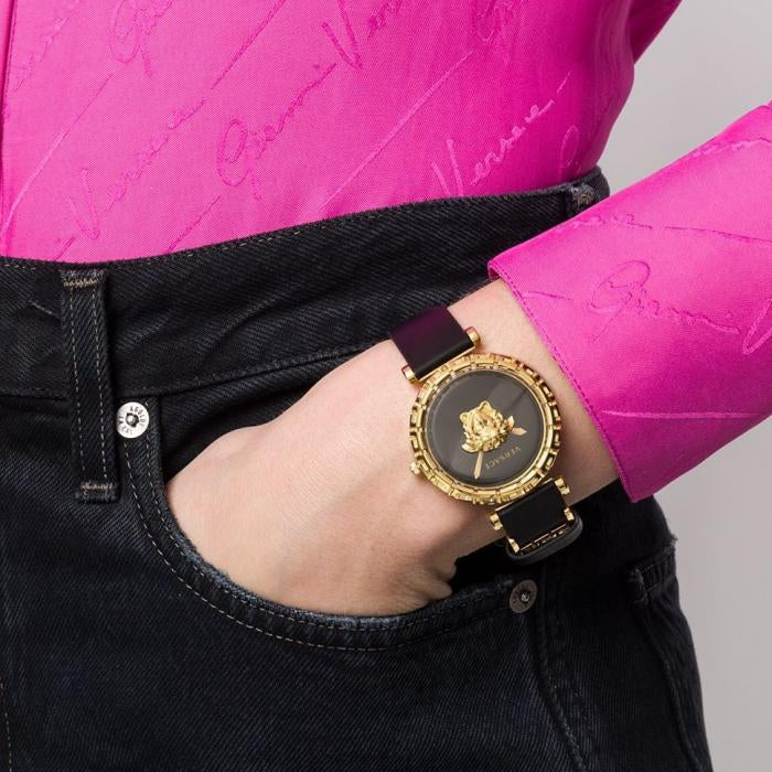 Versace Palazzo Empire Greca Black Dial Black Leather Strap Watch for Women - VEDV00119 Buy Now By Versace