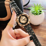 Versace Shadov Quartz Gold Dial Black Leather Strap Watch for Women - VEBM00318 Buy Now By Versace