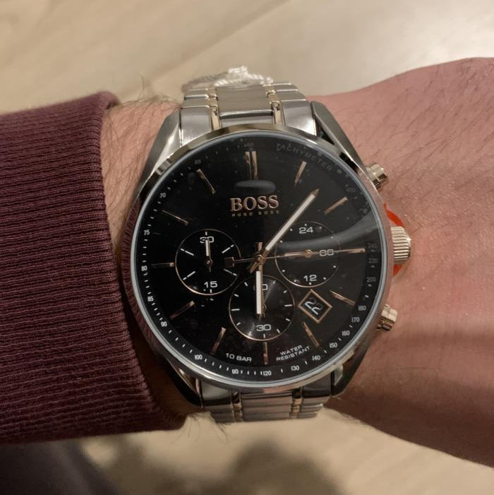 Hugo Boss Champion Chronograph Black Dial Two Tone Steel Strap Watch for Men - 1513819 Buy Now By Hugo Boss