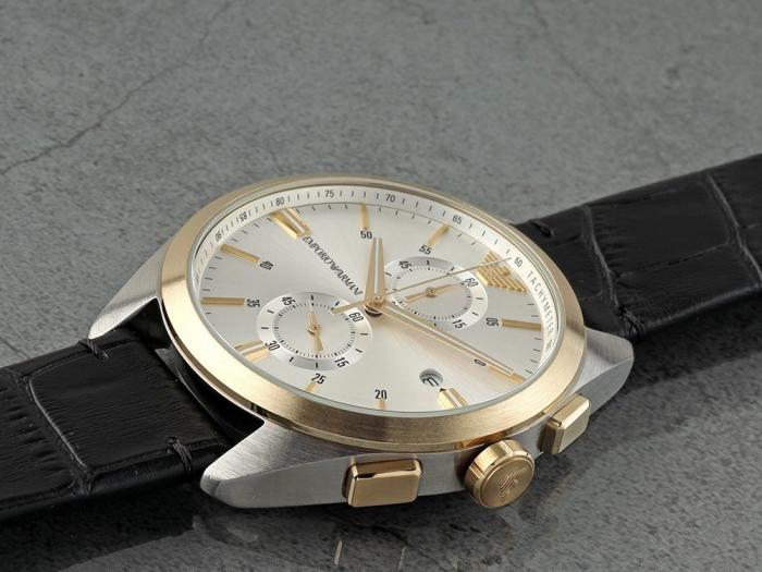 Emporio Armani Claudio Chronograph Silver Dial Black Leather Strap Watch For Men - AR11498