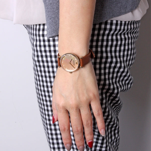 Emporio Armani Gianni T Bar Quartz Pink Mother of Pearl Dial Brown Leather Strap Watch For Women - AR1960 Buy Now By Emporio Armani