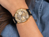 Guess Frontier Diamonds Gold Dial Black Rubber Strap Watch For Women - W1160L1 Buy Now By Guess