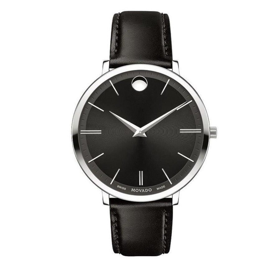 Movado Ultra Slim Black Dial Black Leather Strap Watch For Women - 0607090 Buy Now By Movado