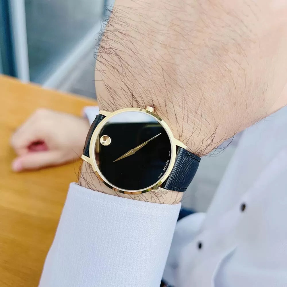 Movado Museum Classic Quartz Black Dial Black Leather Strap Watch for Men - 0607195 Buy Now By Movado