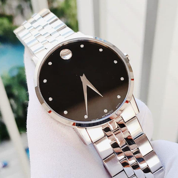Movado Museum Classic Diamonds Black Dial Silver Steel Strap Watch for Men - 0607201 Buy Now By Movado