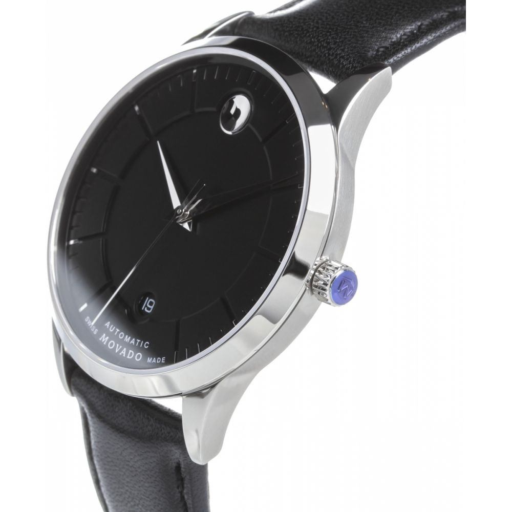 Movado 1881 Automatic Black Dial Black Leather Strap Watch for Men - 606873 Buy Now By Movado