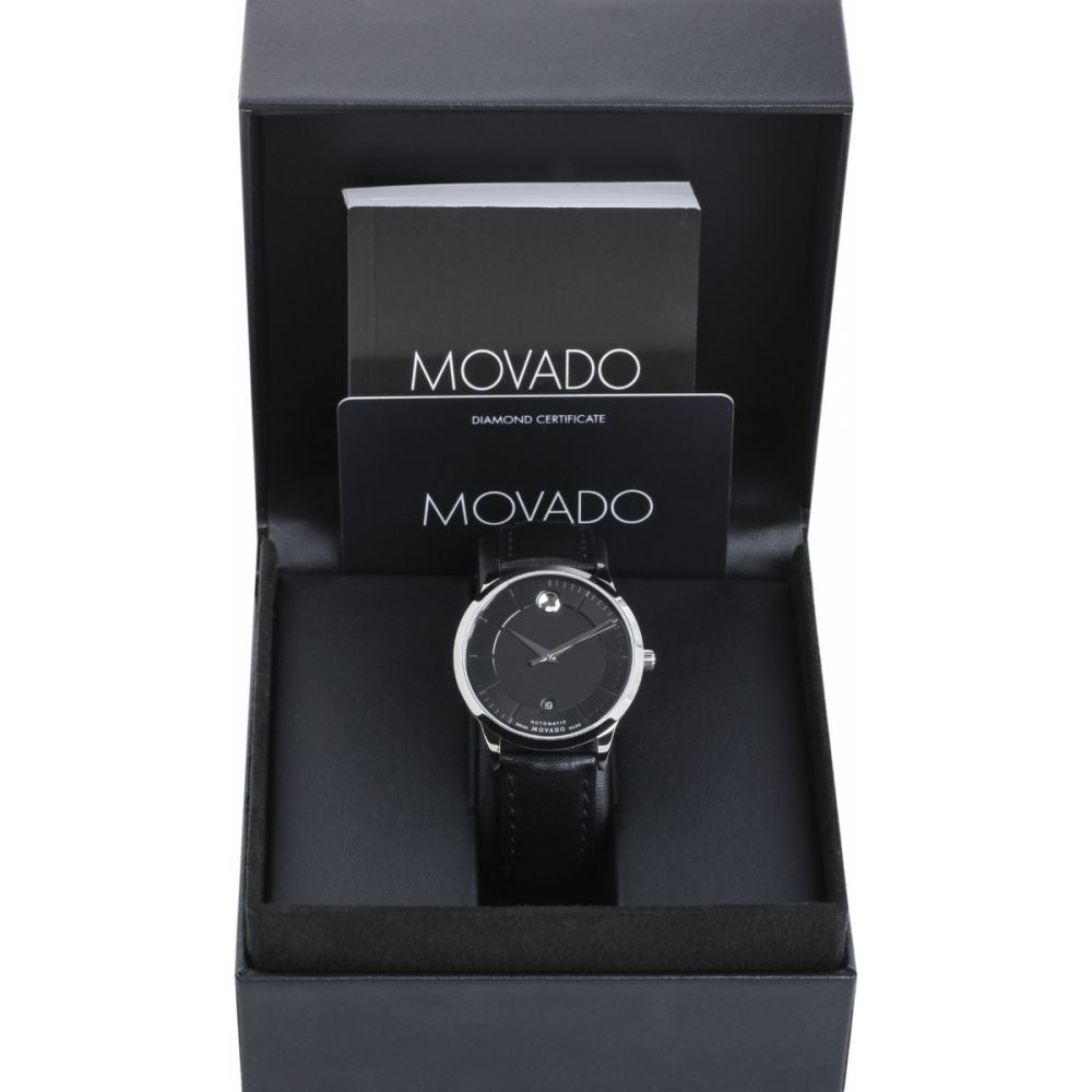 Movado 1881 Automatic Black Dial Black Leather Strap Watch for Men - 606873 Buy Now By Movado