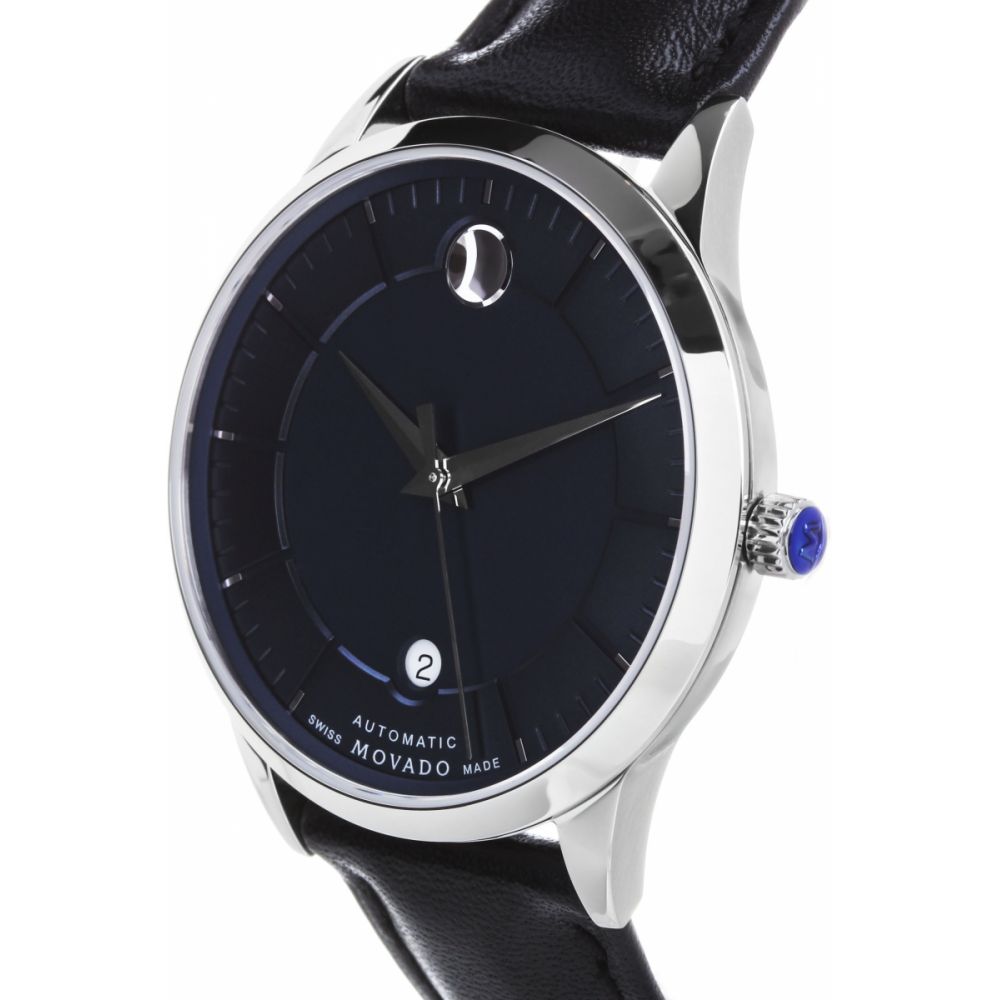 Movado 1881 Automatic Blue Dial Black Leather Strap Watch For Men - 606874 Buy Now By Movado