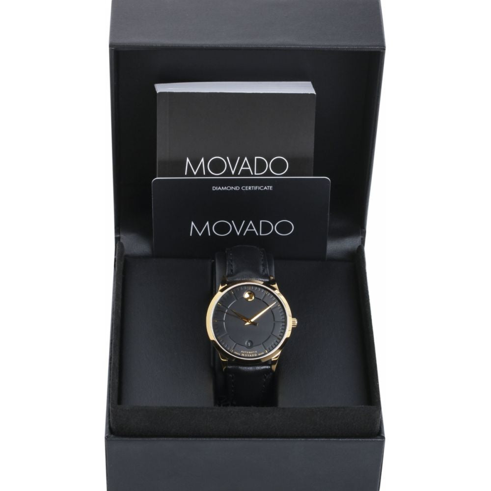 Movado 1881 Automatic Black Dial Black Leather Strap Watch For Men - 606875 Buy Now By Movado