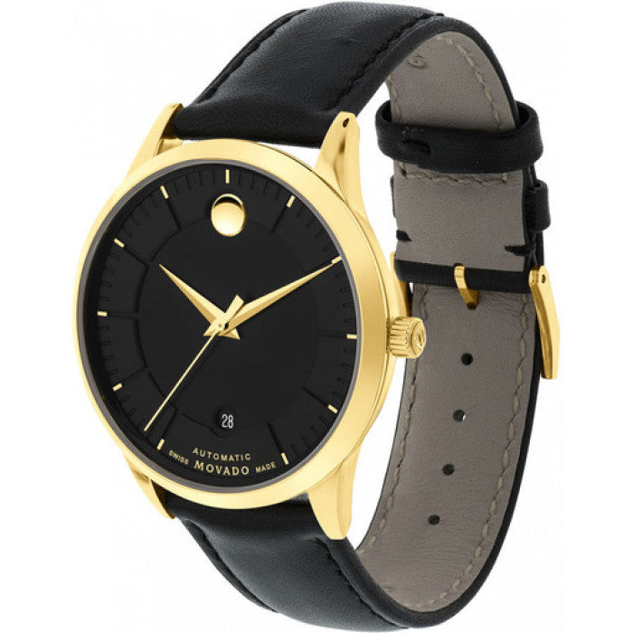 Movado 1881 Automatic Black Dial Black Leather Strap Watch For Men - 606875 Buy Now By Movado