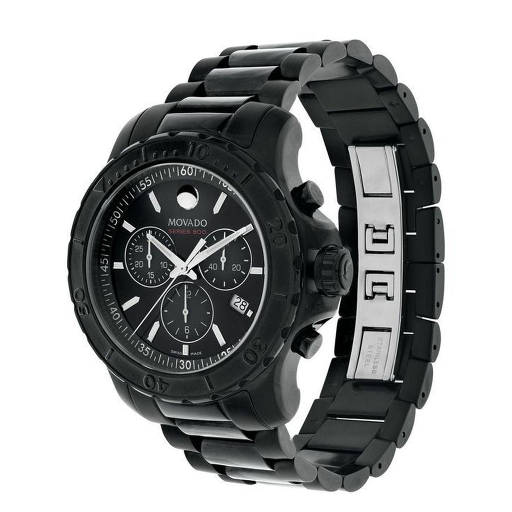 Movado Series 800 Chronograph Black Dial Black Steel Strap Watch For Men - 2600119 Buy Now By Movado