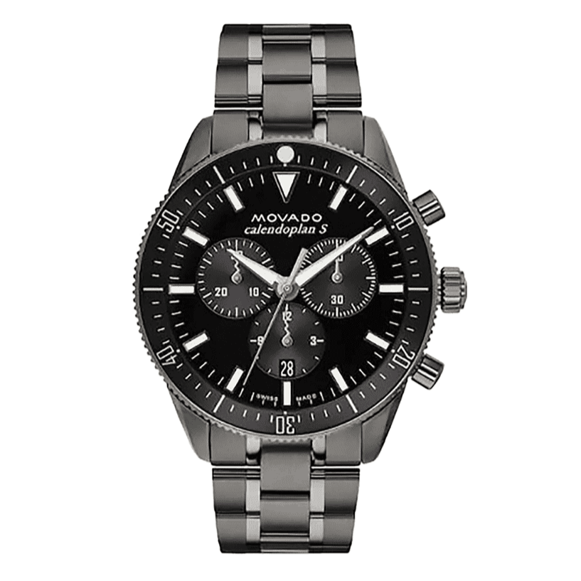 Movado Heritage Calendoplan Chronograph Black Dial Black Steel Strap Watch For Men - 3650125 Buy Now By Movado