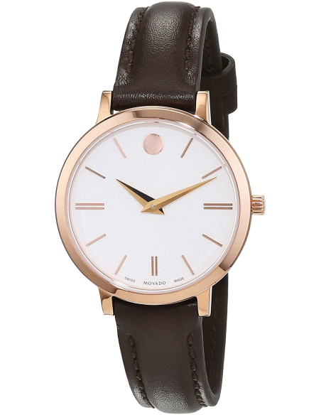 Movado Ultra Slim White Dial Brown Leather Strap Watch For Women - 0607096 Buy Now By Movado