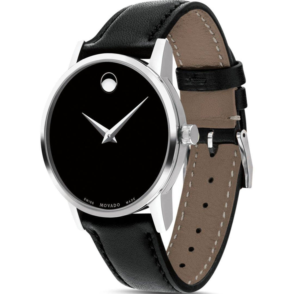Movado Museum Classic Black Dial Black Leather Strap Watch For Women - 0607015 Buy Now By Movado