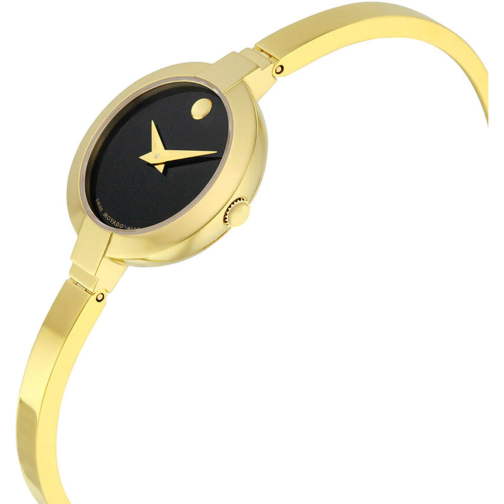 Movado Bela Black Dial Gold Steel Strap Watch For Women - 0606999 Buy Now By Movado