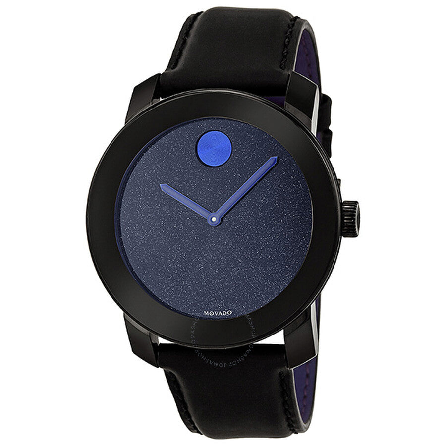 Movado Bold Metallic Blue Dial Black Leather Strap Watch for Men - 3600137 Buy Now By Movado