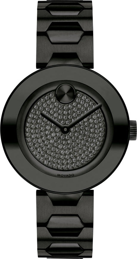 Movado Bold Crystals Black Dial Black Steel Strap Watch for Women - 3600576 Buy Now By Movado