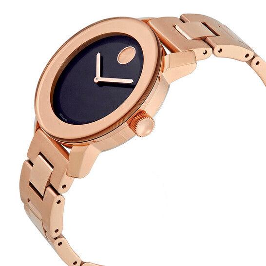 Movado Bold Black Dial Rose Gold Steel Strap Watch for Women - 3600463 Buy Now By Movado