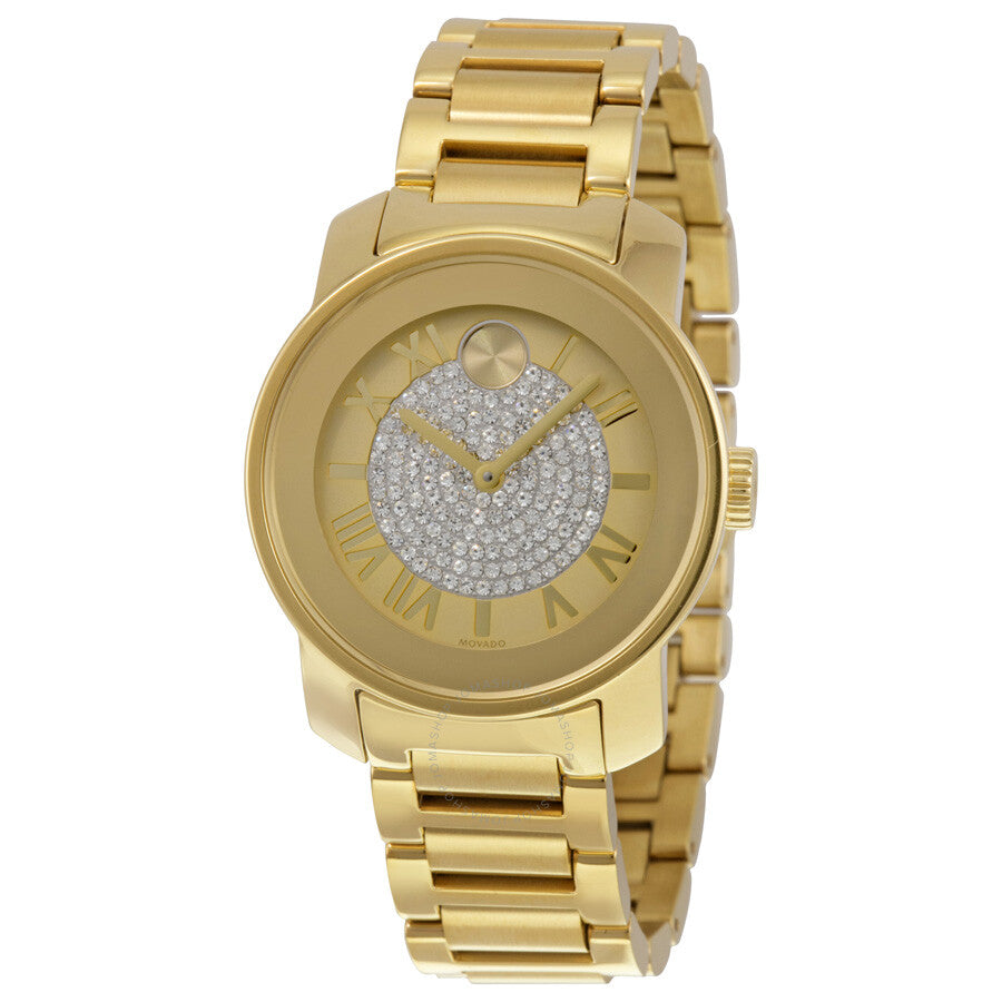 Movado Bold Pave Gold Dial Gold Steel Strap Watch For Women - 3600255 Buy Now By Movado