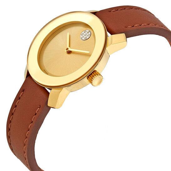 Movado Bold Gold Dial Brown Leather Strap Watch for Women - 3600437 Buy Now By Movado