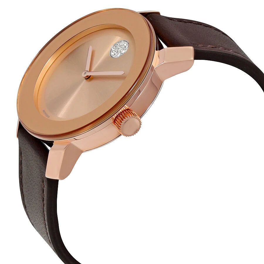 Movado Bold Rose Gold Dial Brown Leather Strap Watch for Men - 3600395 Buy Now By Movado