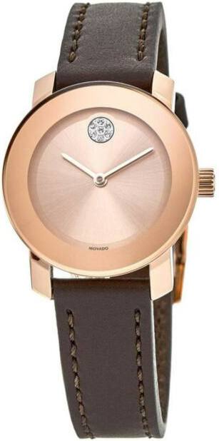 Movado Bold Rose Gold Dial Brown Leather Strap Watch For Women - 3600438 Buy Now By Movado