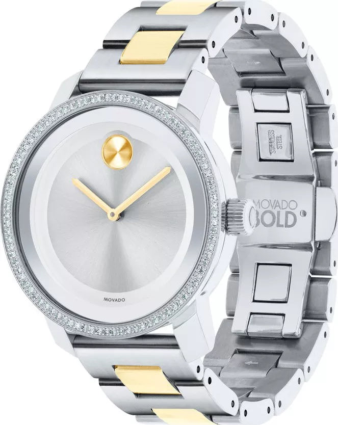Movado Bold Diamonds Silver Dial Two Tone Steel Strap Watch for Women - 3600451 Buy Now By Movado