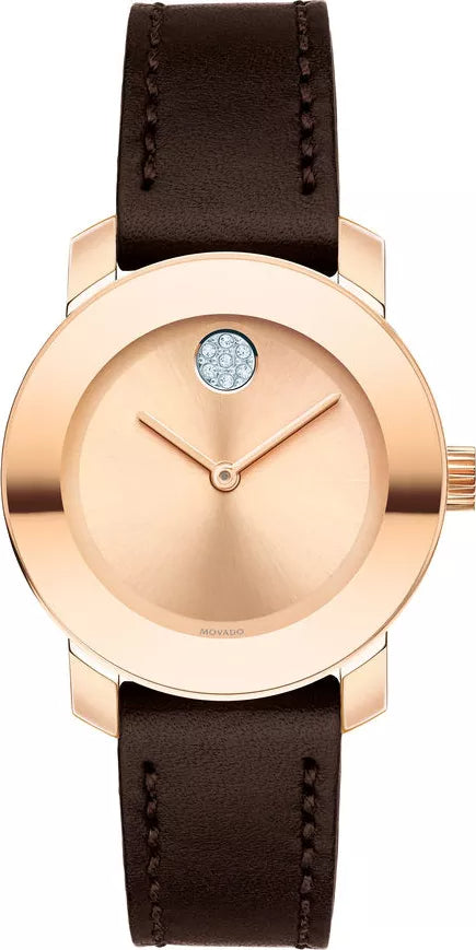 Movado Bold Rose Gold Dial Brown Leather Strap Watch For Women - 3600438 Buy Now By Movado